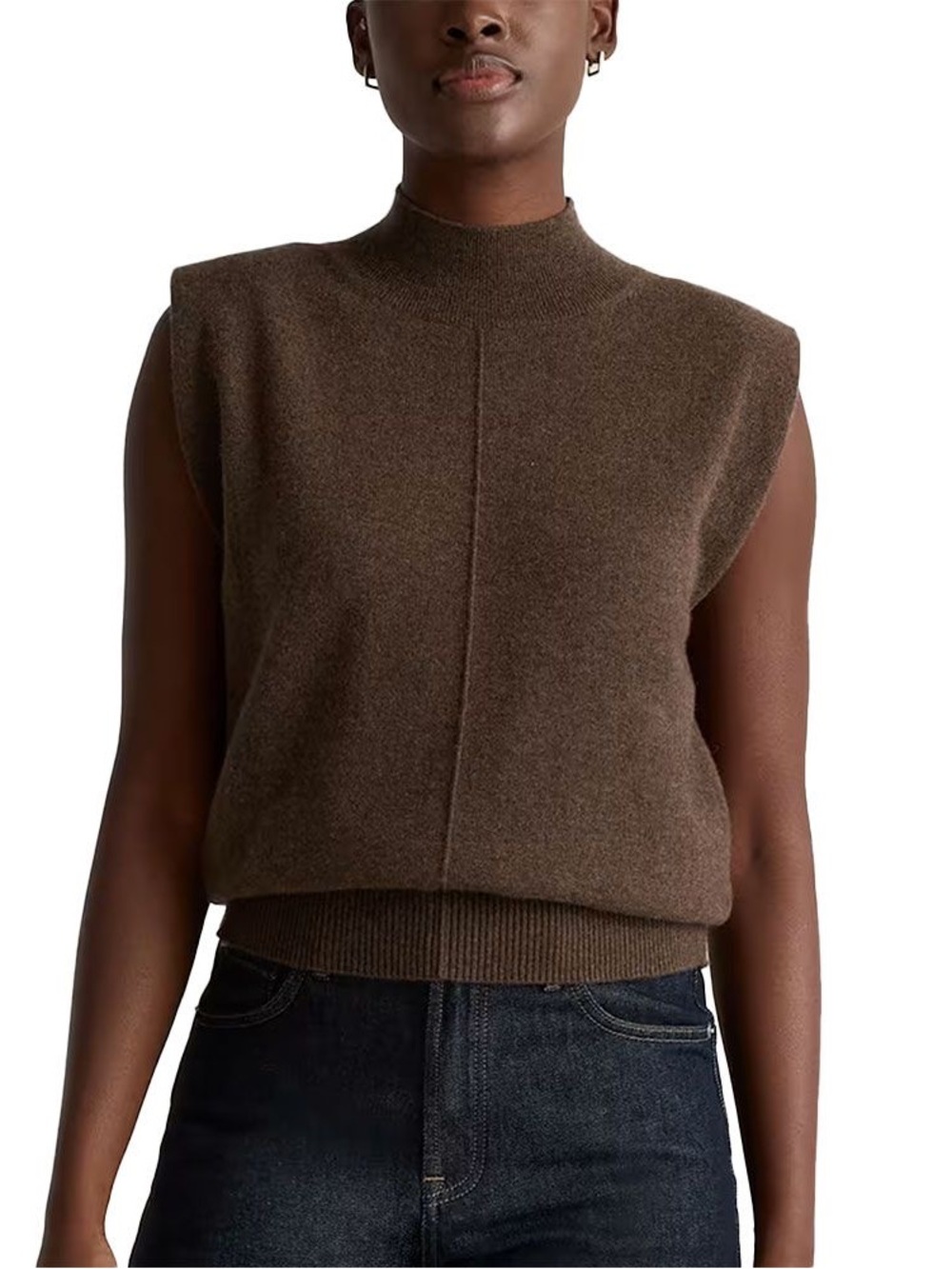 Quince Mongolian Cashmere Mock Neck Sweater Vest In Truffle Brown